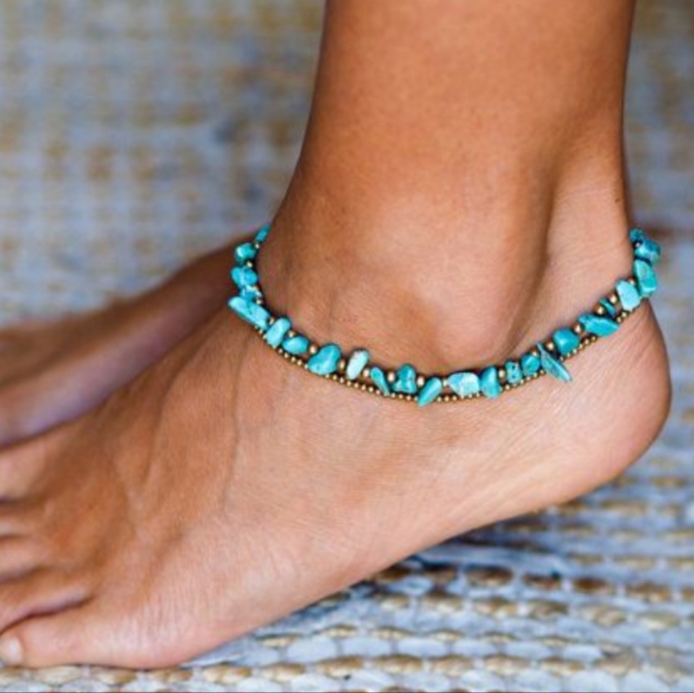 Foot Bracelet FP Atma Turquoise Anklet 14K White Gold plated Hypoallergenic